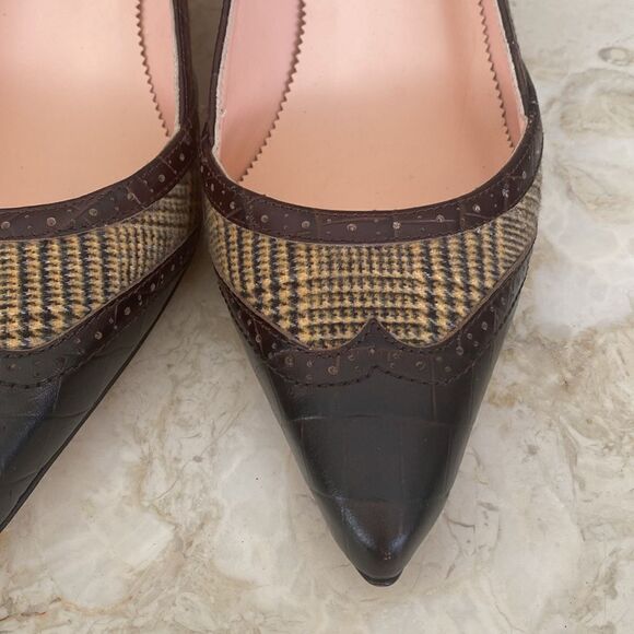 NWOT J. Crew Leather & Textile Pointer Toe Kitten Heel Pumps - Picture 8 of 15